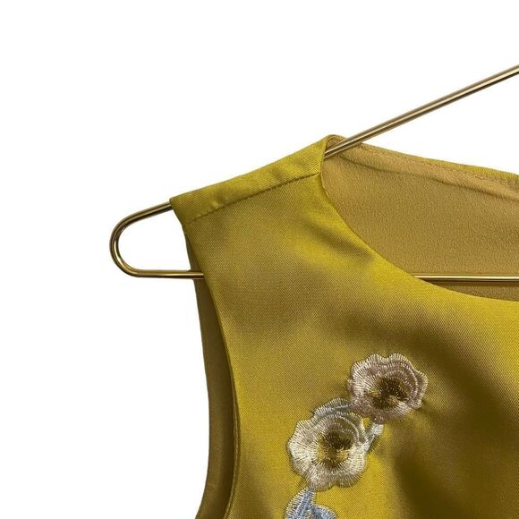 ESME VIE Silk Blend Yellow Gold Sleeveless Embroidered Dress Size 8 - Picture 4 of 10